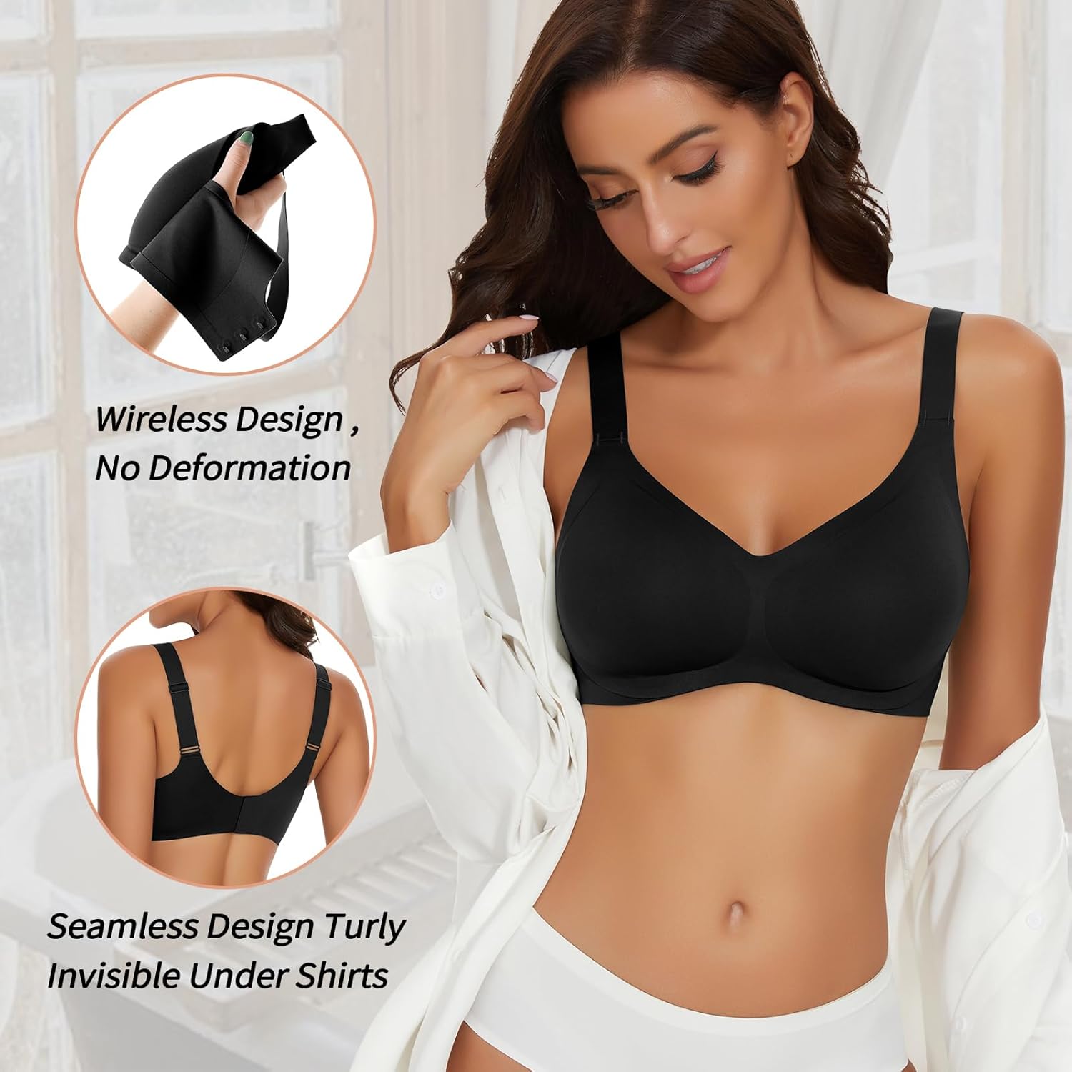 WOWENY Seamless Wirefree Bras for Women No Underwire Padded Push Up Bra Comfortable Soft Bralettes with Support Everyday Bra - Image 6