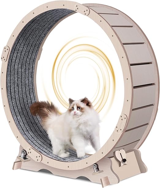 Cat Exercise Running Wheel for Indoor Cats, 41" Large Cat Running Treadmill, Easy to Assemble, Premium Runway for Kitty’s Longer Life, Wood Color