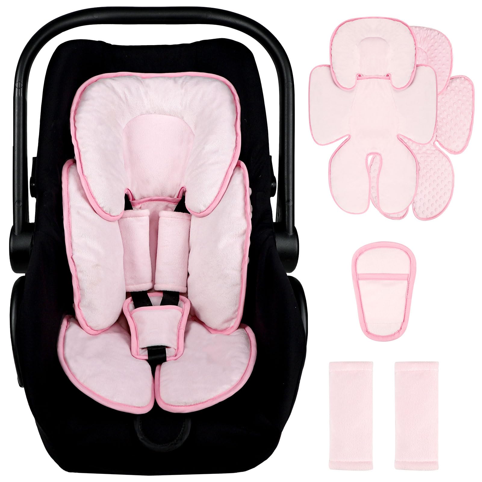 2 in 1 Infant Car Seat Insert Head and Body Support Set, Reversible Newborn Insert for Carseat with 3 Extra Strap Paddings, Soft Stroller Cushion