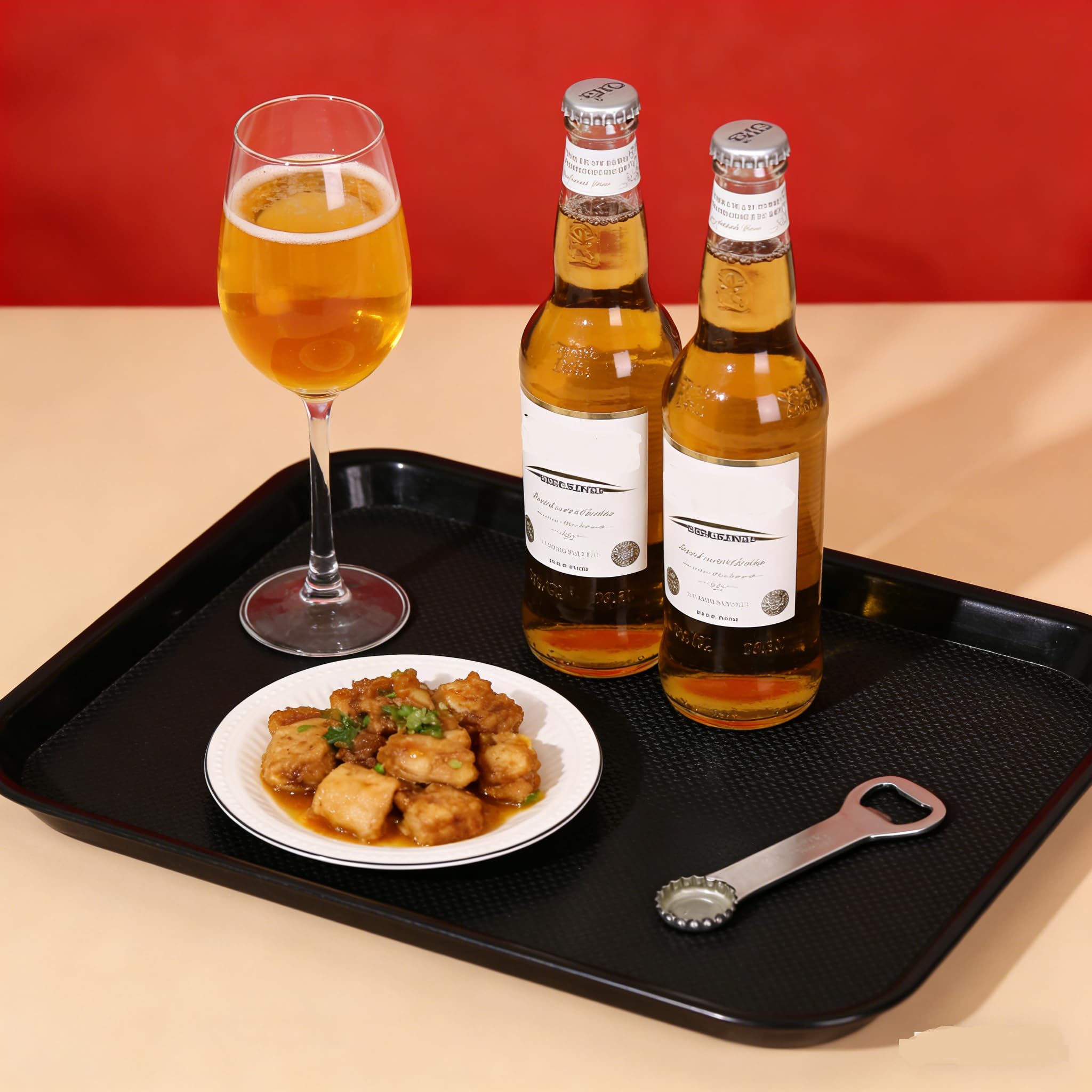 Juego de 6 bandejas reutilizables para servir, bandeja de plástico para servicio de comida rápida para cocina, restaurante, café, color negro