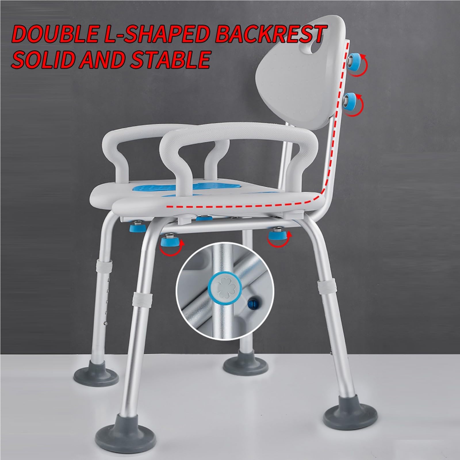 Silla para Ducha Antideslizante, Silla De Ducha para Minusválidos, Taburete De Ducha De Aluminio Regulable En Altura con Respaldo Y Reposabrazos, Asiento De Ducha para Ancianos, 150 Kg