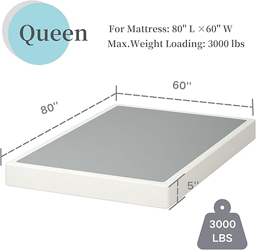 Miniatura 3 de Queen Box Spring - Base de colchón de 5 pulgadas de alto perfil con marco de metal, silenciosa, sin ruido, fácil montaje, capacidad máxima de peso