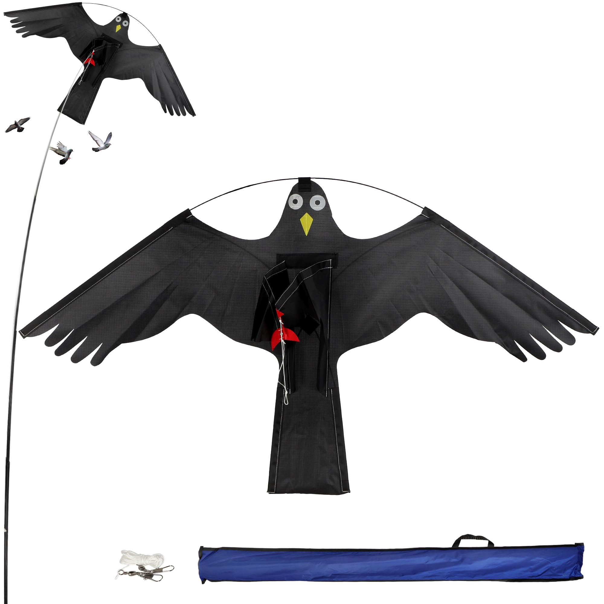 KADAX Falkendrachen, 116x80cm Vogelvertreiber mit Stahlwirbel, Vogelscheuche, Fliegender Drachen, Schädlingsbekämpfungsmittel, Vogelschutzdrachen