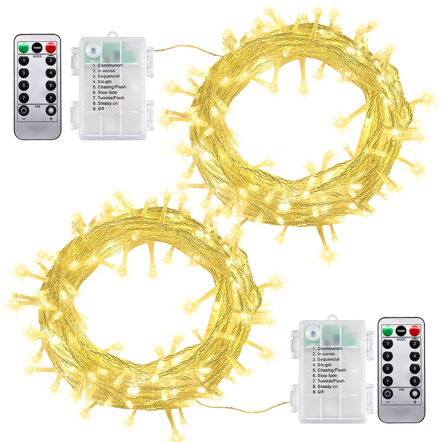 taiyongkang 2 Stück Lichterkette Batterie 5M 40 LED Warmweiß mit Fernbedienung, 8 Modi & Timer, Lichterkette Innen Außen für Weihnachten, Deko, Schlafzimmer, Hochzeit, Party