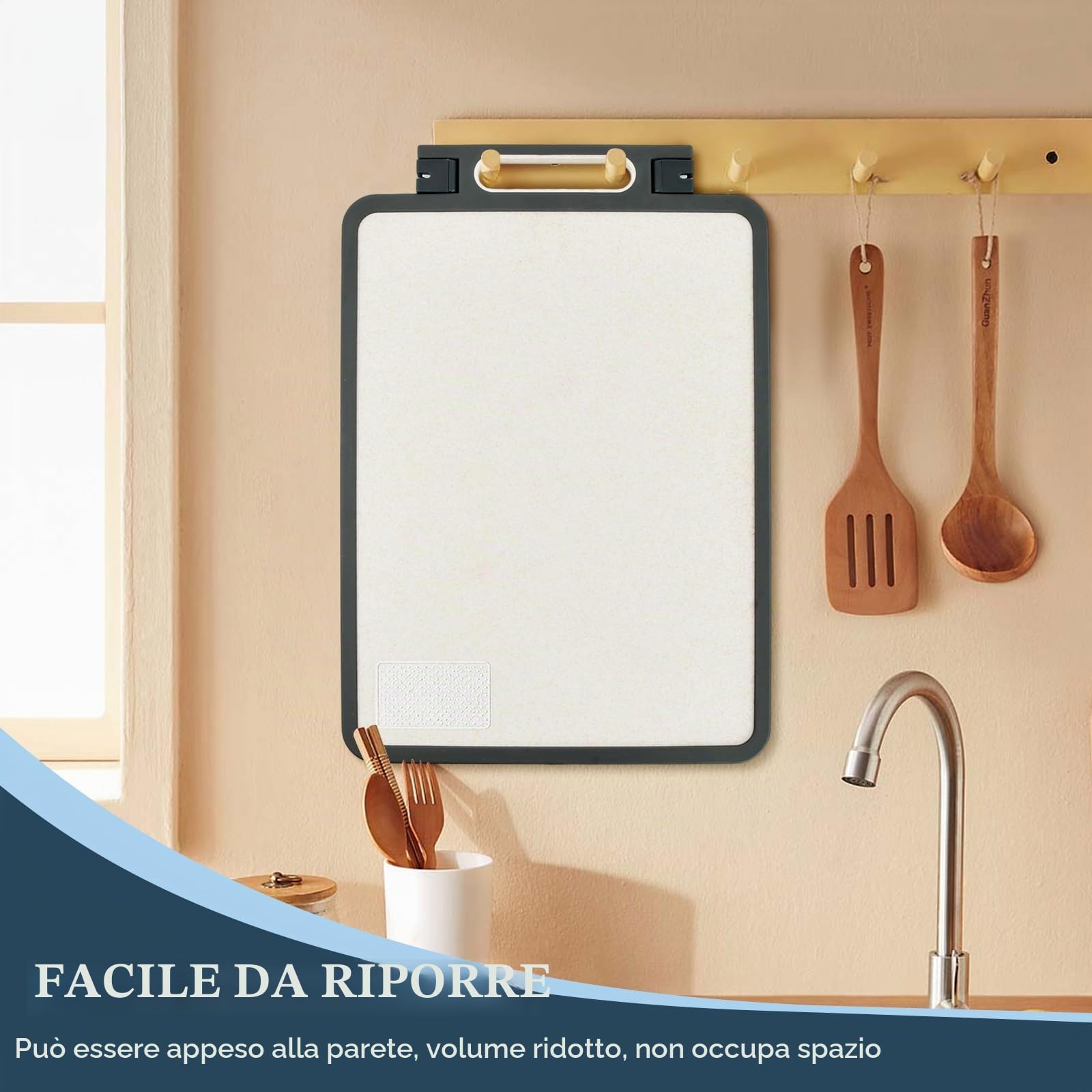 2 in 1 Tagliere Acciaio Inox Bifacciale, Tagliere da Cucina Professionale, Tagliere per la Cucina, Tagliere in Acciaio Inox Alimentare per Carne/Frutta/Verdura - 45 x 31 cm (A)
