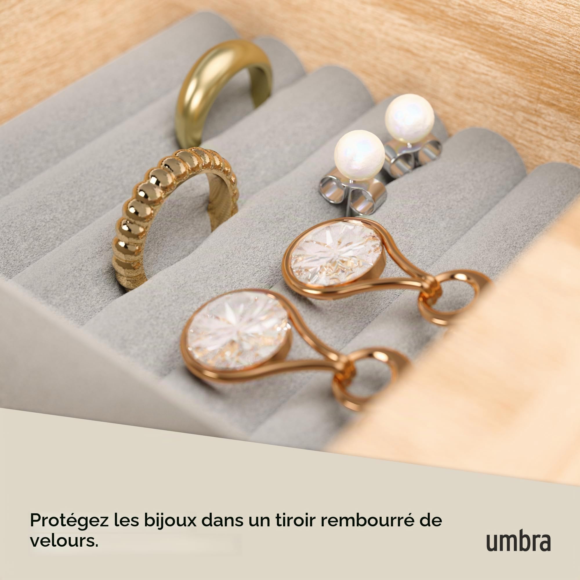 Umbra Stowit - Grande boîte à bijoux en bois blanc et naturel, Blanc/Naturel