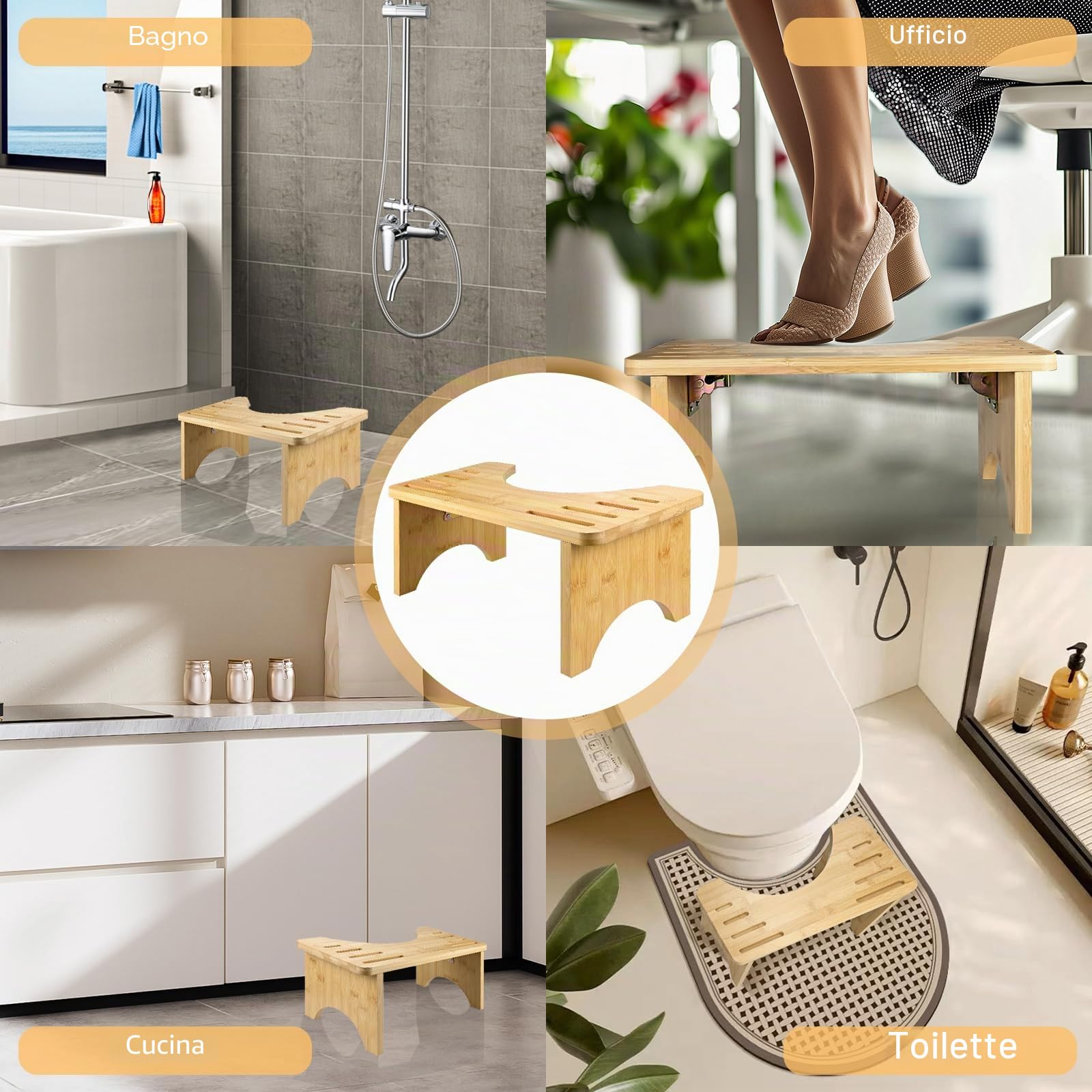 Sgabello WC in bambù, pieghevole, da bagno, sano e portatile, ergonomico per combattere la stitichezza, gonfiore e comoda eliminazione