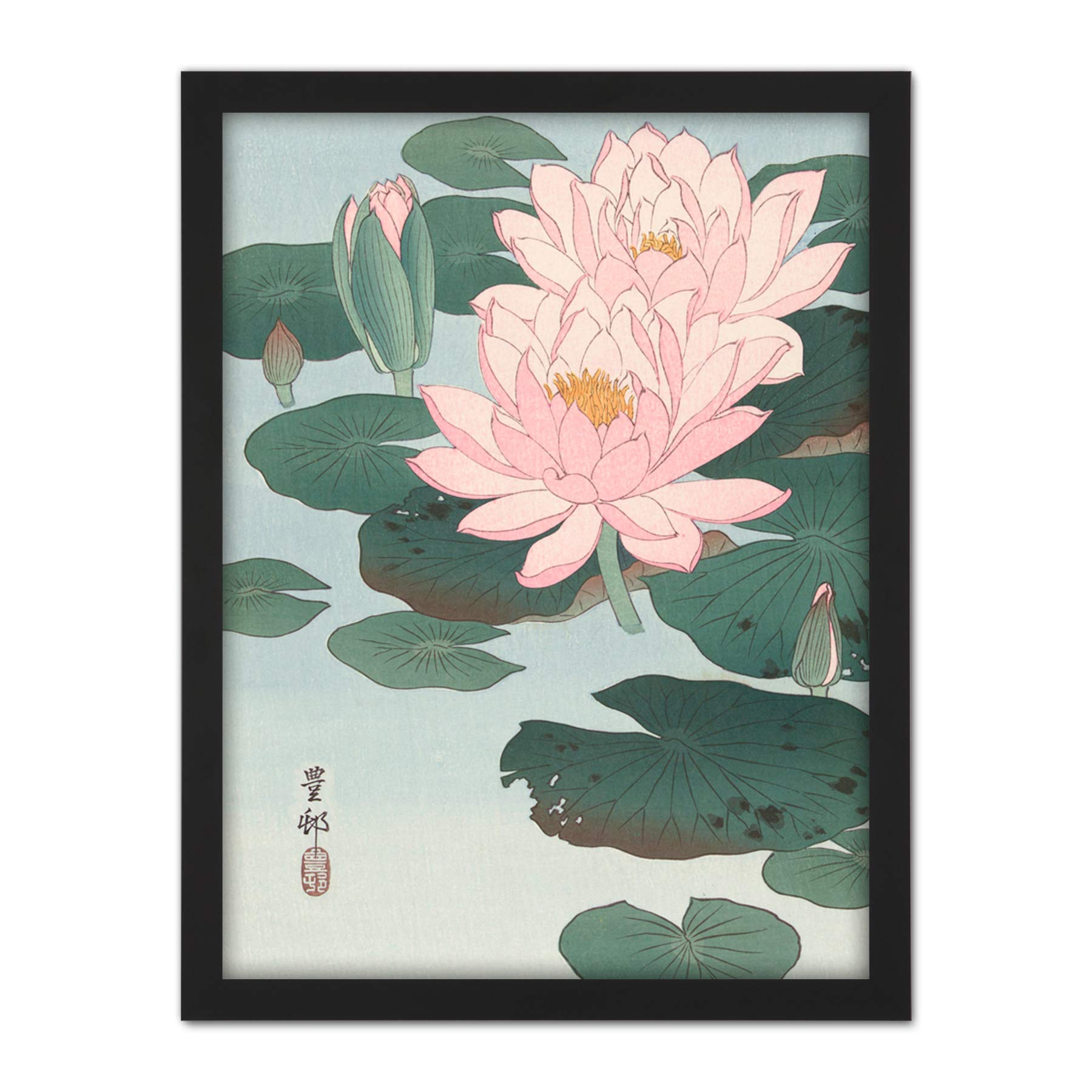 Artery8 Ohara Koson Flowering Water Lily Painting Artwork Framed Wall Art Print 18X24 Inch