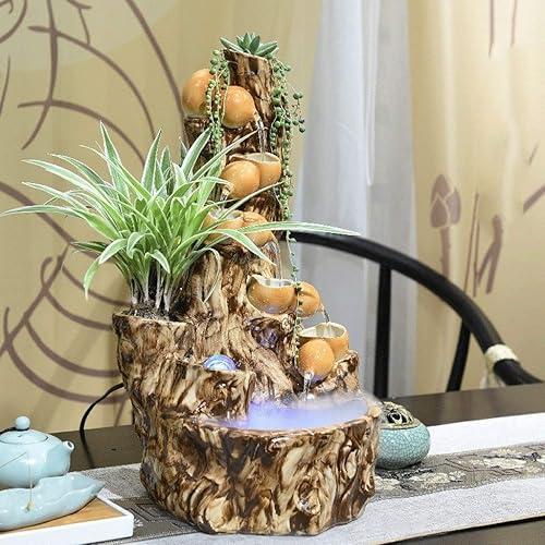 Miniatura 5 de Fuente de agua de mesa para decoración de interiores, fuente de cerámica de montaña, cascada de cinco pisos, fuente de escritorio, agua circulante,