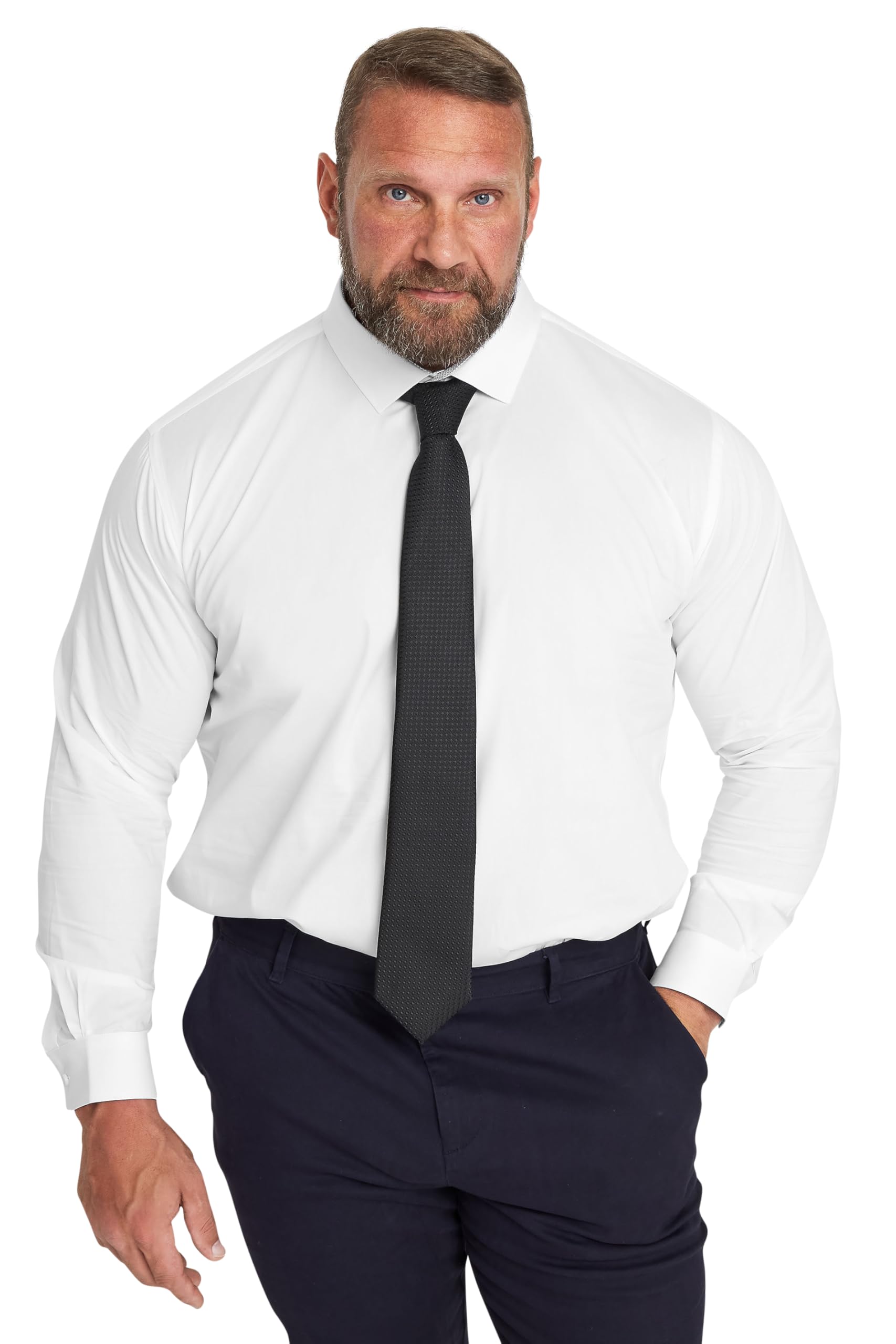 BadRhino Men's Long Sleeve Shirt 20 inches White Cotton