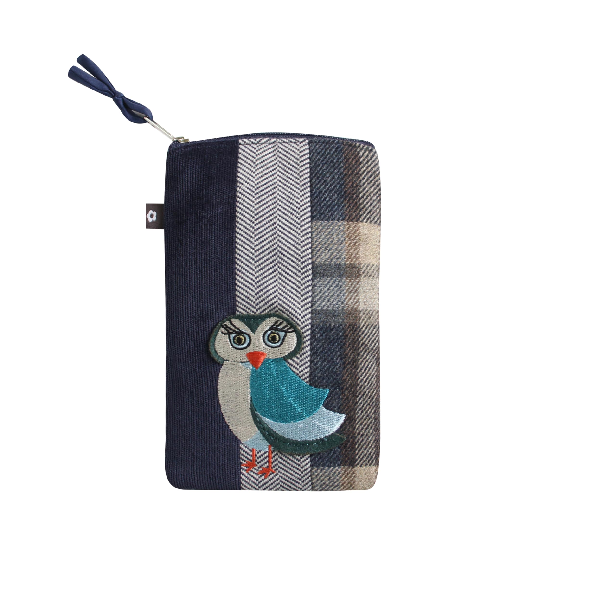 Earth Squared - Fair Trade - Tweed Applique Cute Eyeglass Case Tartan Glasses Pouch Zipped on Top (Tantallon Owl)