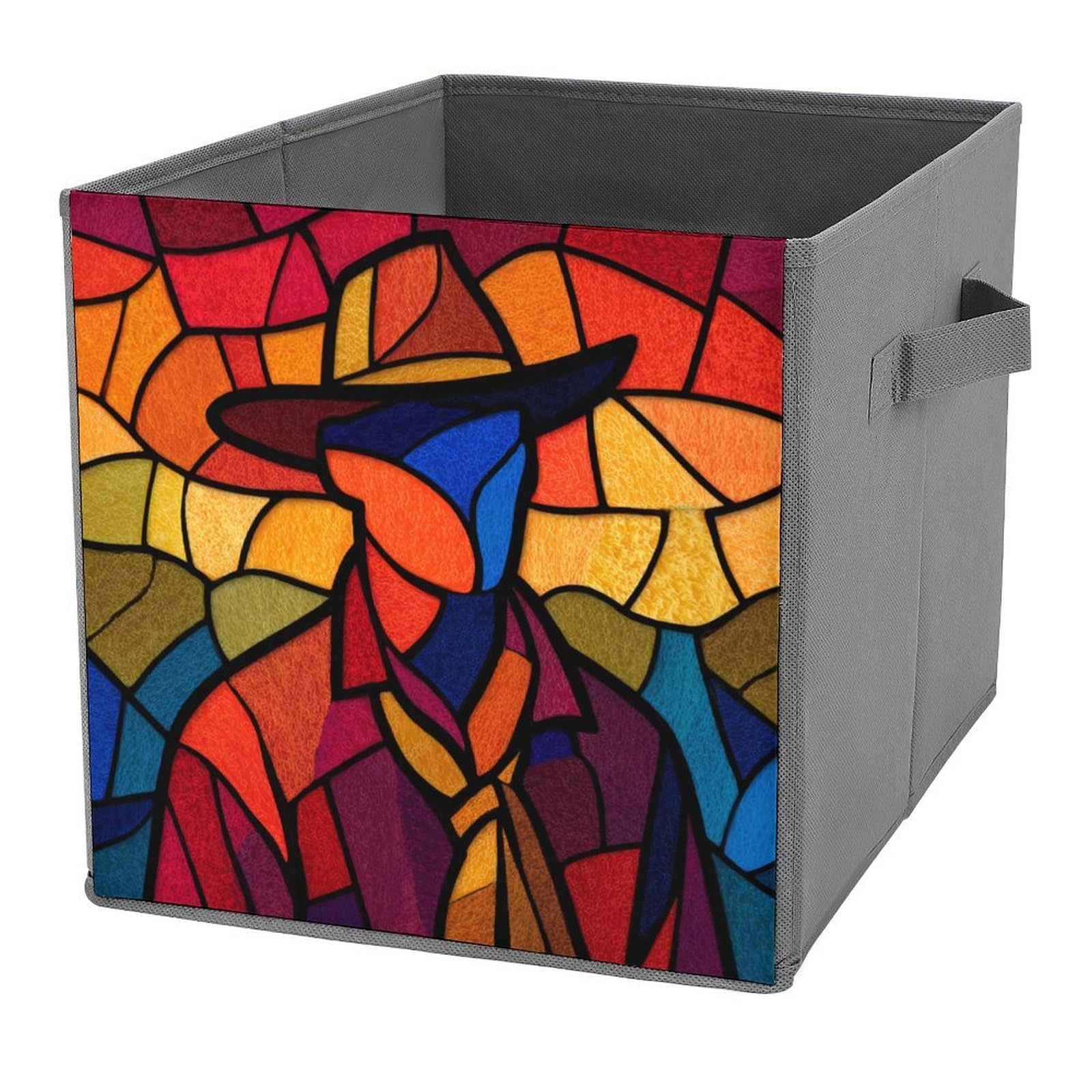 Jubonexis Stained Glass Cowboy Simple Cube Storage Bins Storage Cubes Foldable Decorative Fabric Storage Baskets Home Organizers with Handles for Shelves,Closet, 27x27 CM