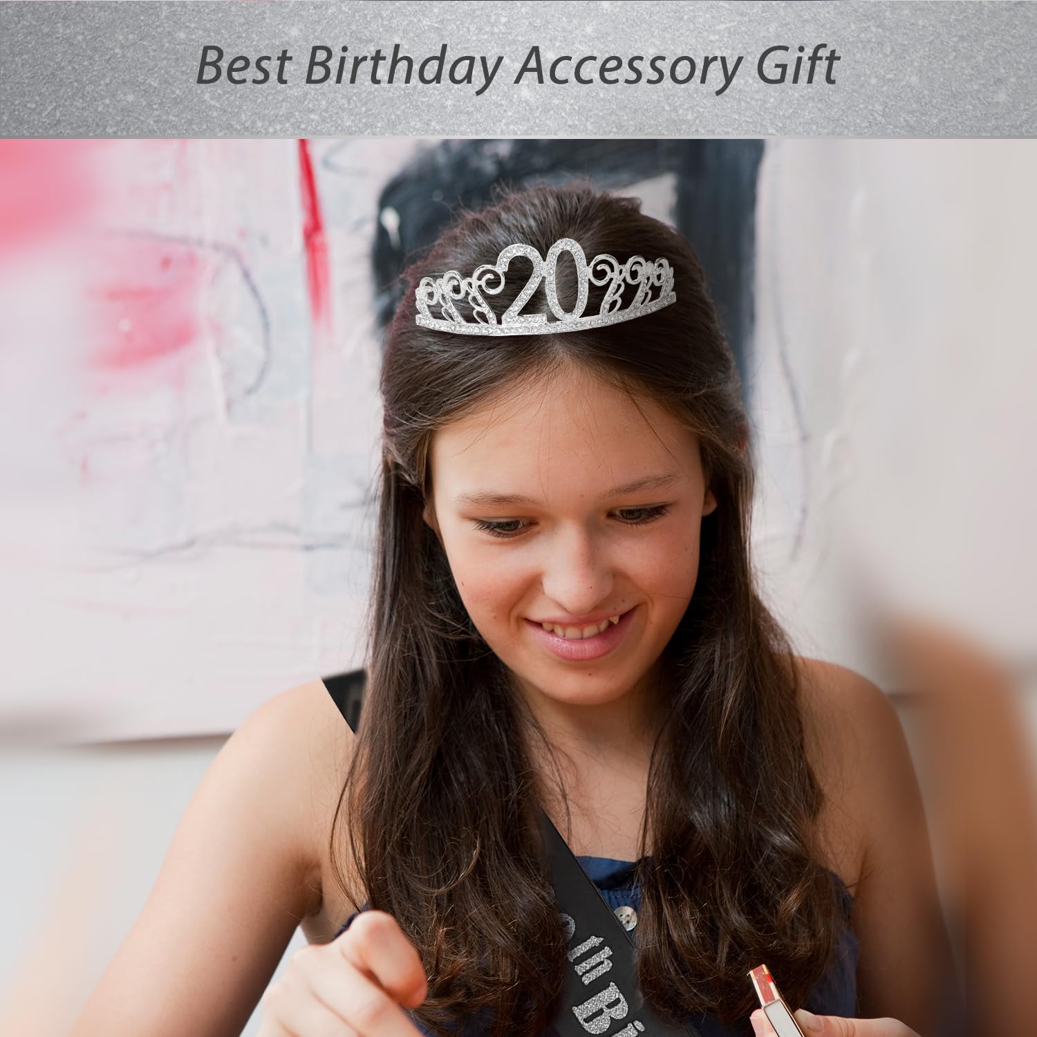 Couronne & Écharpe 20 Ans Anniversaire - Diadème Strass - Cadeau Fille - Déco Fête Or Rose