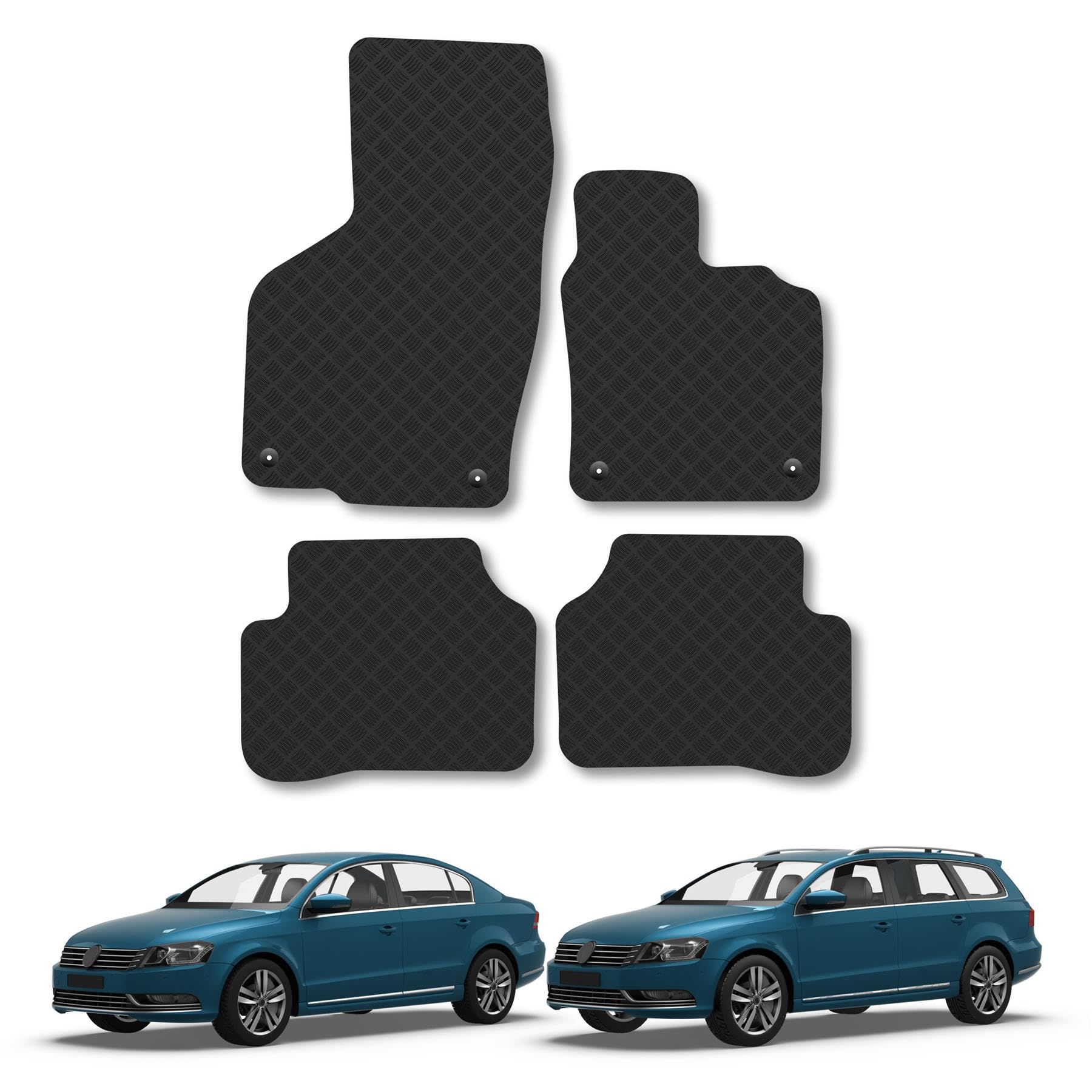 VW Passat (2011-2015) Rubber Car Mats Accessories Tailored Fit Compatible Accessory Waterproof Protection Non-Slip Floor Mats Full Coverage Durable Front Rear Set Coverage with Clips
