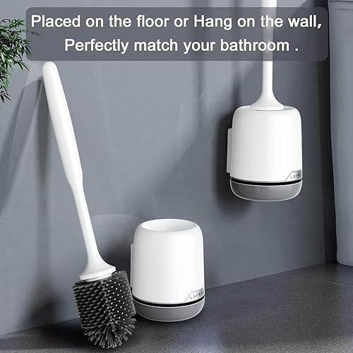 Miniatura 7 de Lefree Juego de 2 cepillos de silicona para inodoro Homemod con soporte ventilado, cepillo limpiador de inodoro para baño, de pie y de pared sin