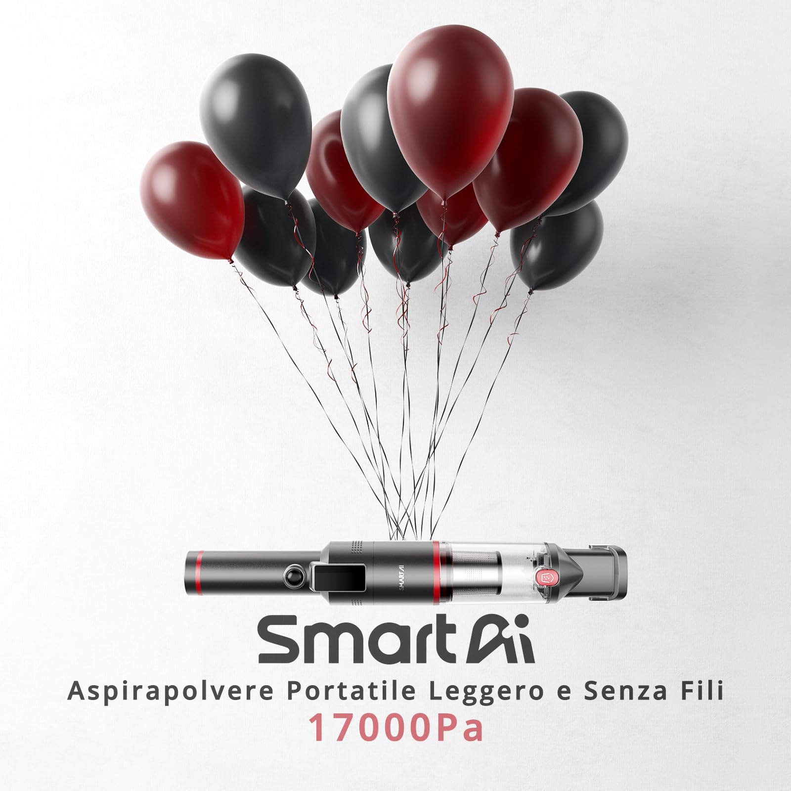 SmartAI LED Aspirabriciole Senza Fili 17000Pa Aspirapolvere Portatile Disponibile per 30 Minuti, con Schermo Intelligente, Base da 1,1 lb, Contenitore per la Polvere da 200 ml e Cavo di TipoC