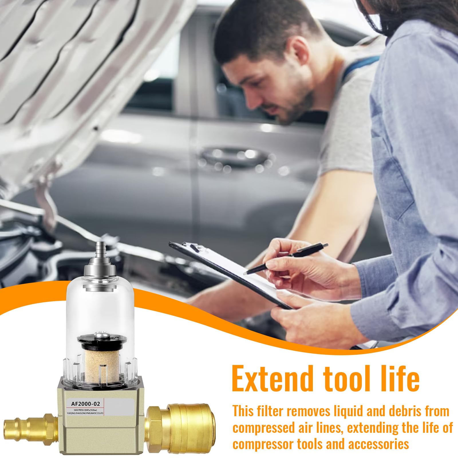 Separatore Acqua Aria Compressa 1/4'' - Filtro Regolatore Per Compressori, In Lega Di Alluminio, Con Attacco Rapido - Foto 4