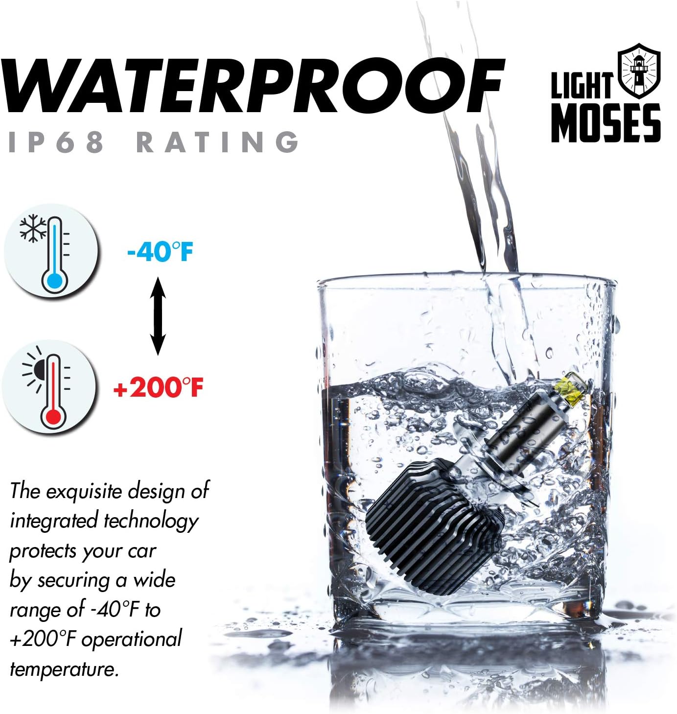 Light Moses H7 LED Headlight Bulb 360-Degree Light Source Elite 6,000K Sky White 10,000lm Super Bright 70W High Low beam