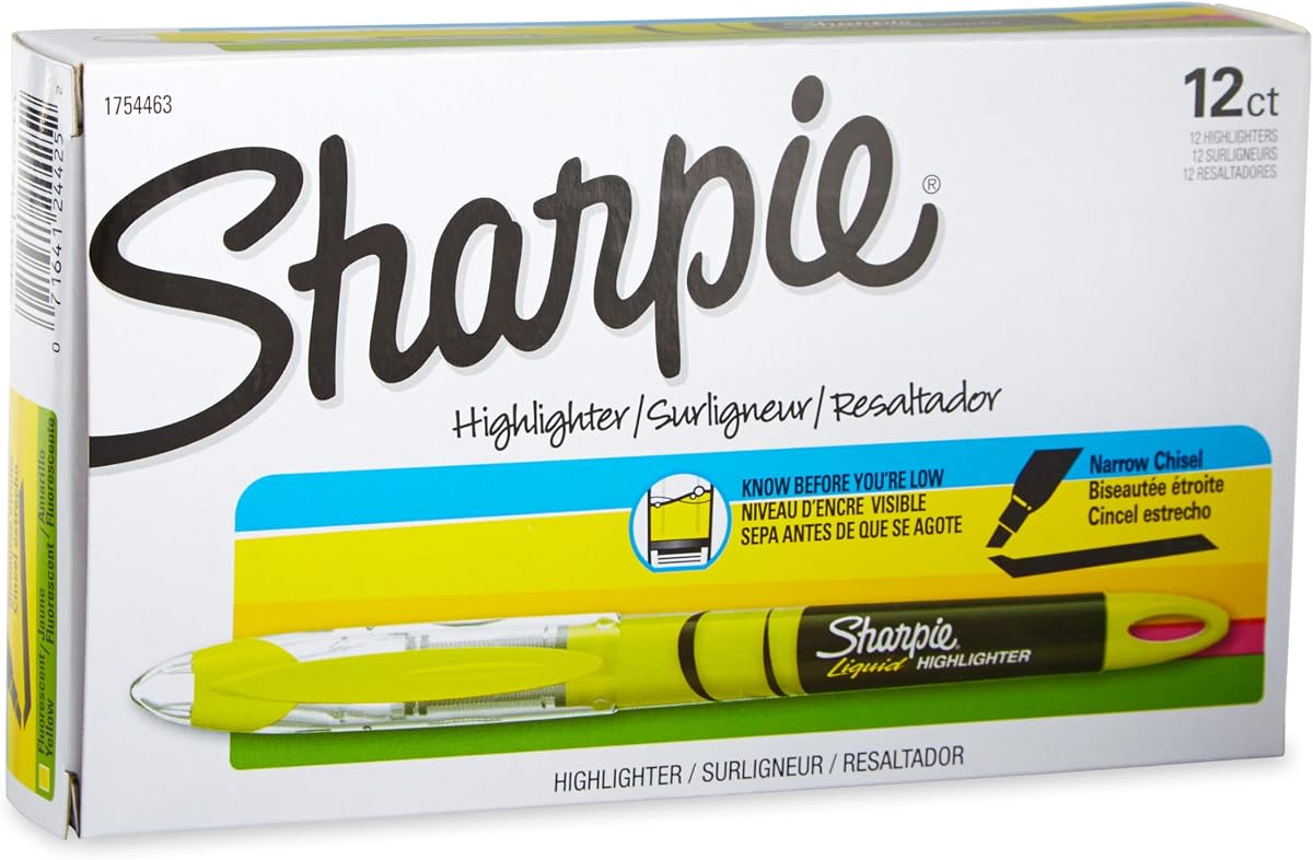 Liquid Highlighters, Chisel Tip, Fluorescent Yellow, 12 Count