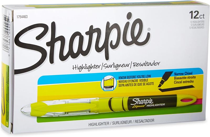 Liquid Highlighters, Chisel Tip, Fluorescent Yellow, 12 Count