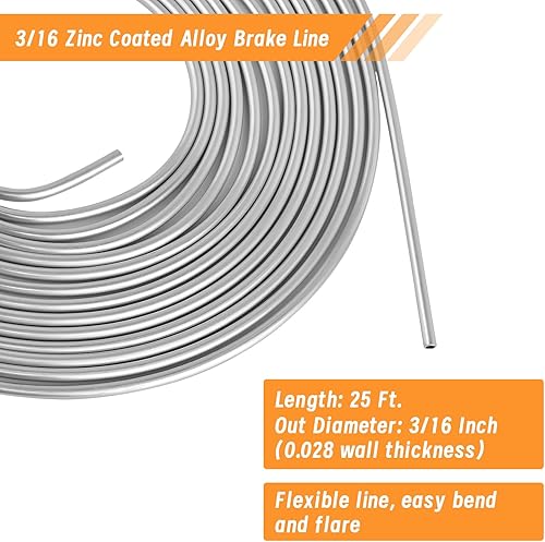 Miniatura 9 de MuHize Kit de línea de freno de 25 pies 316, tubo de freno profesional recubierto de zinc (2023), rollo de 25 pies de tubo de acero inoxidable 316,