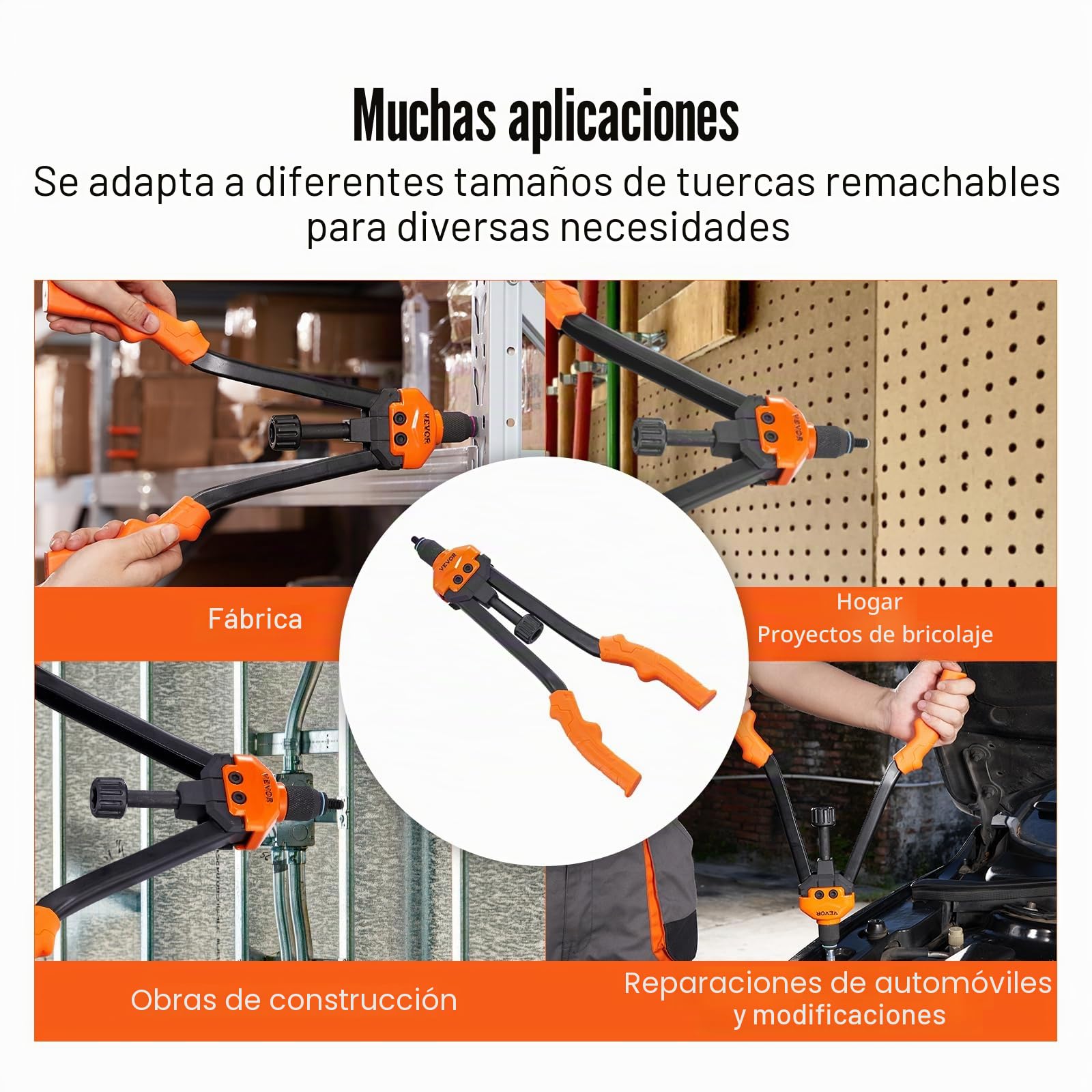 VEVOR Remachadora Manual de Tuercas Alicates de Inserción Roscada de 41cm con 13 Mandriles 186 Tuercas Herramienta de Remachado Botón Desviador Estuche de Transporte Portátil para Bricolaje Automotriz