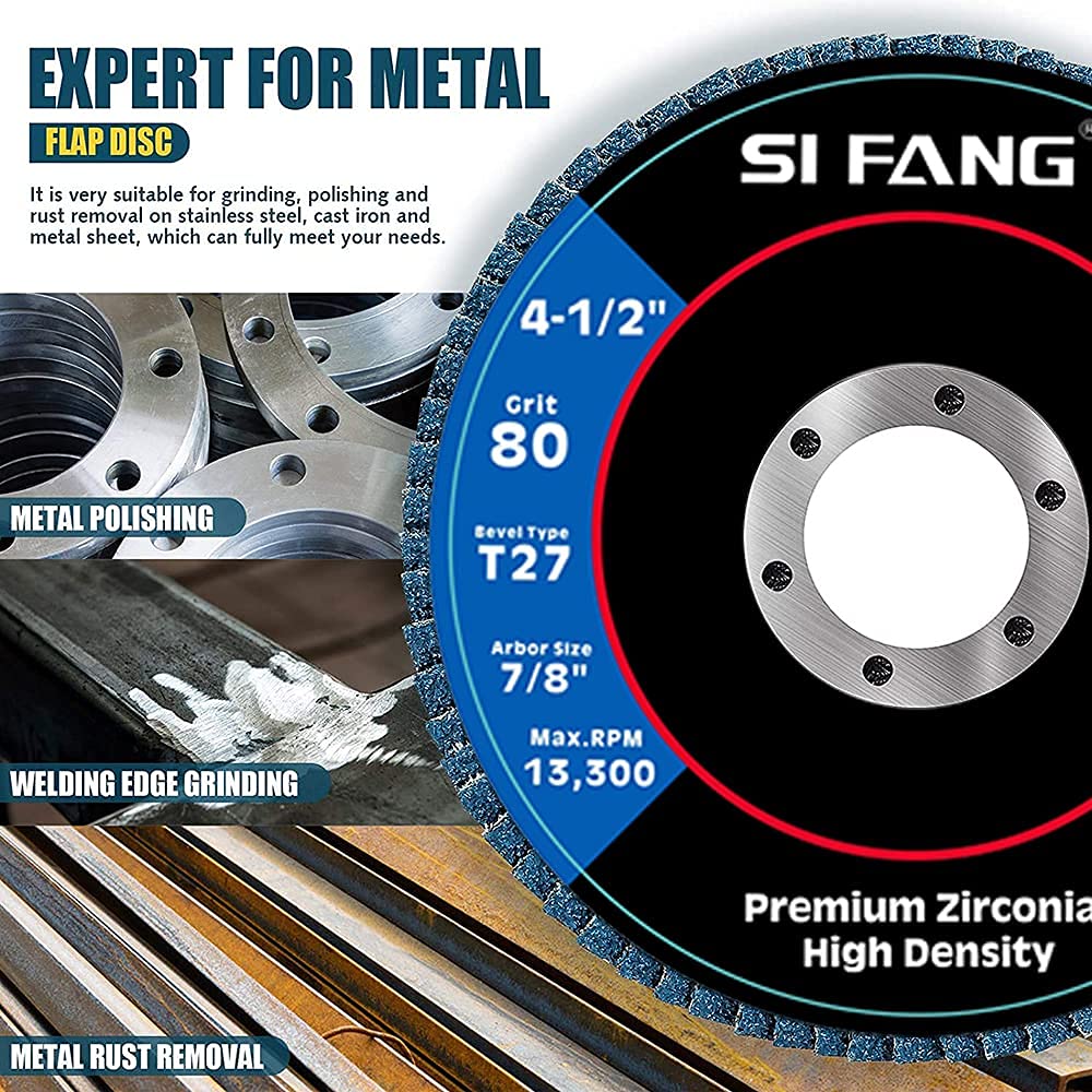 SI FANG-Lot de 20 Disques à Lamelles en Oxyde de Zirconium 115 mm pour Meuleuse d'Angle | 4 Grains Assortis (40,60,80,120) pour Acier Inoxydable et Tous Métaux Disques de Ponçage Haute Durabilité