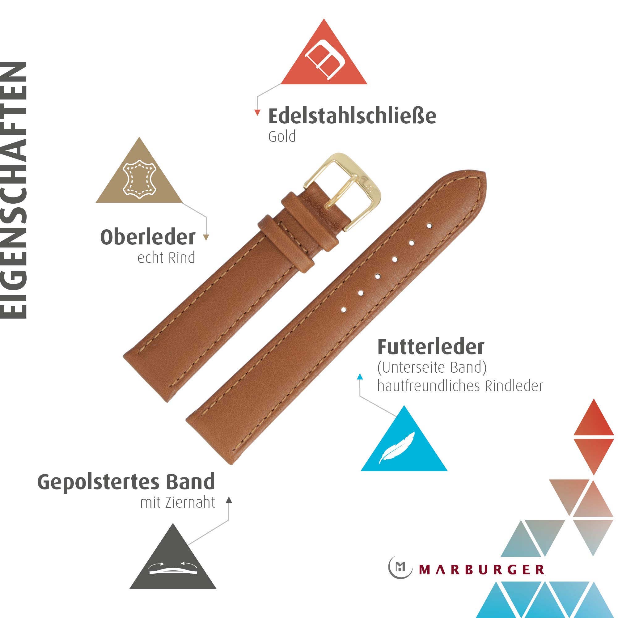 MARBURGER Uhrenarmband 14mm Leder Glatt - Werkzeug Montage Set 80714