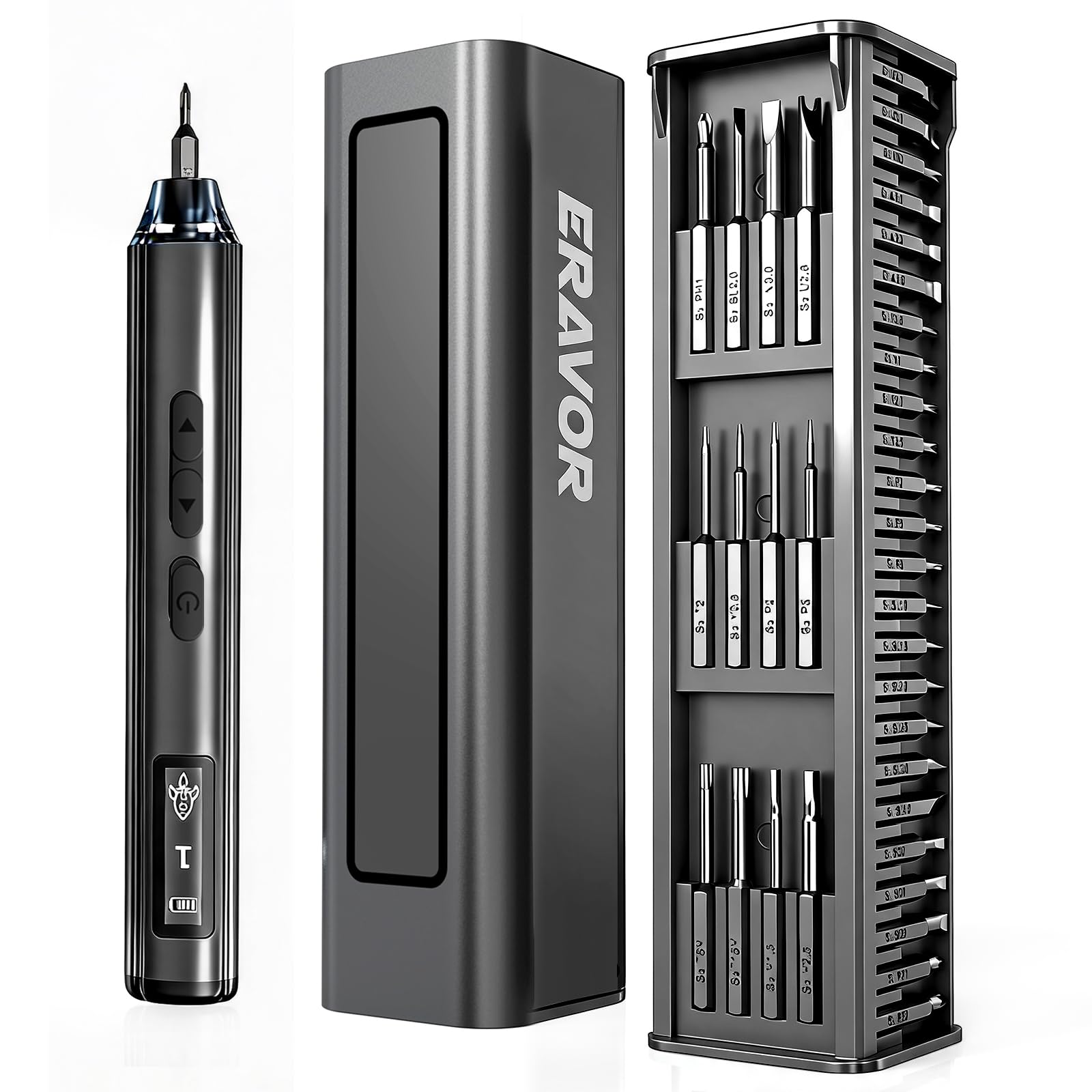 Cacciavite elettrico senza fili 60 in 1, max 0,5 N.m, batteria 460 mAh, 5 impostazioni di coppia, punte in acciaio S2, 4 luci, set di cacciaviti di precisione da 3,7 V per elettronica, computer