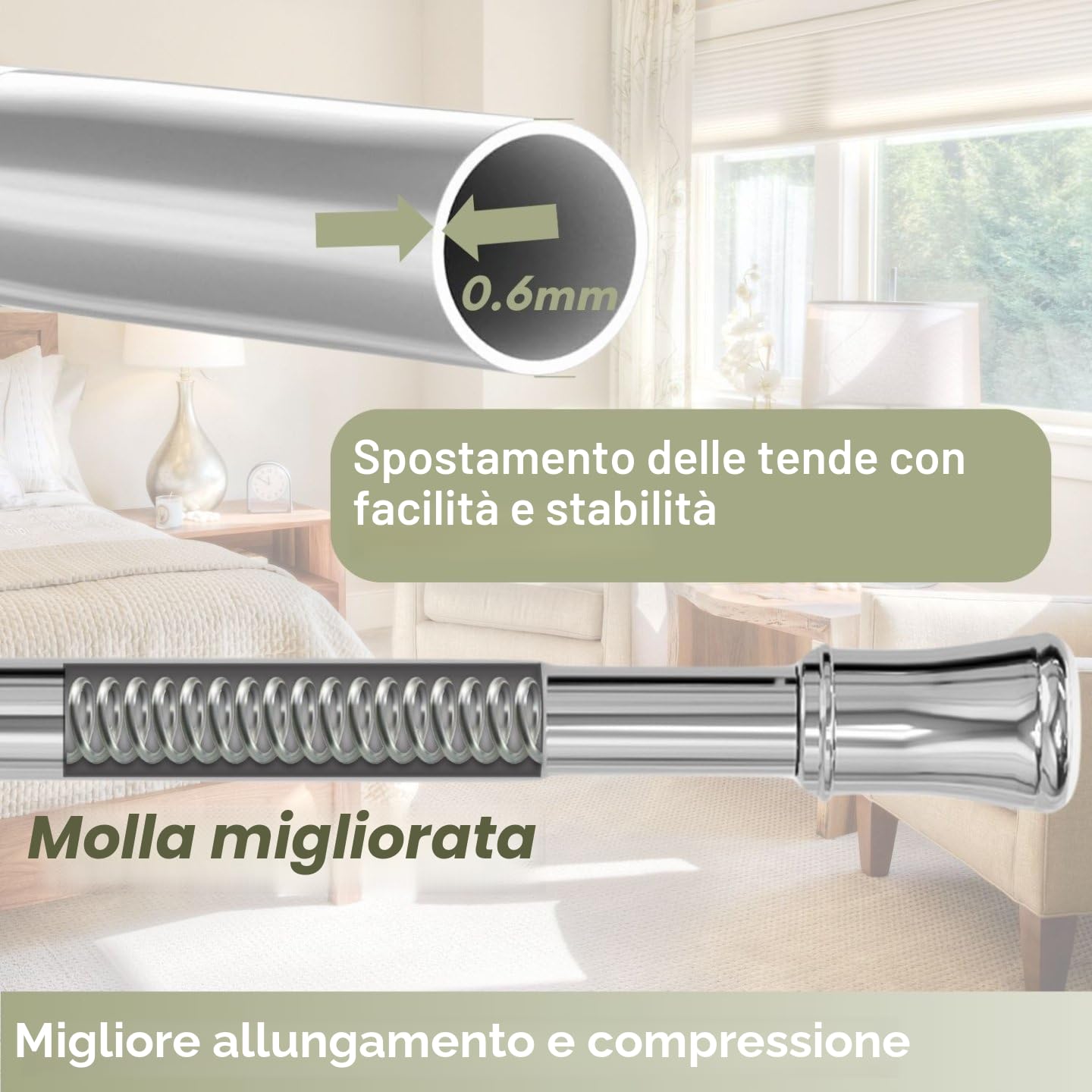 1 asta per tende estensibile senza fori per tende, cucina, armadio, non sono necessari attrezzi 69-90 cm, color argento