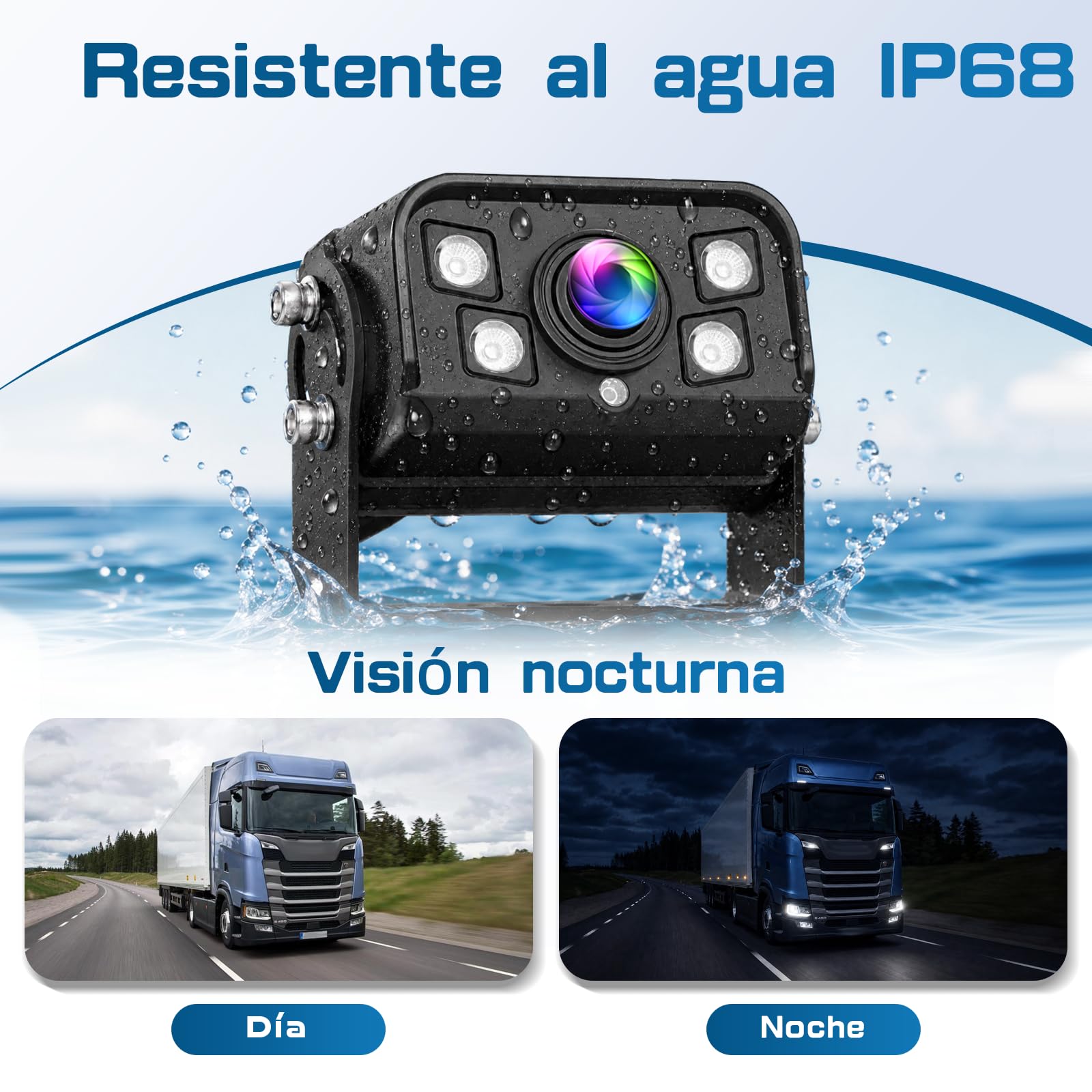 Hikity DVR Cámara Trasera Coche Inalambrica con Monitor IPS de 9" 12-24V | IP68 Impermeable Cámara de Visión Trasera Visión Nocturna BSW Camara Trasera de Coche para Camiones RV Furgonetas Caravanas