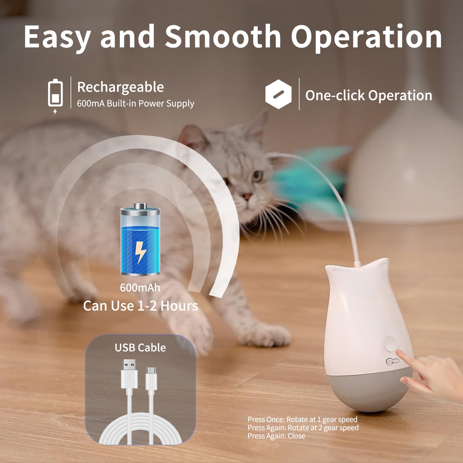 DOEL Jouets interactifs pour chats d'intérieur ennuyés avec 2 modèles, rechargeable automatique en plumes, design gobelet, cadeau d'exercice électrique, stimulation mobile pour chasser et chasser