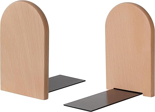 Sunolga Sujetalibros para estantes de nogal negro, paquete de 2 soportes rectangulares para estantes de libros decorativos de madera resistente con