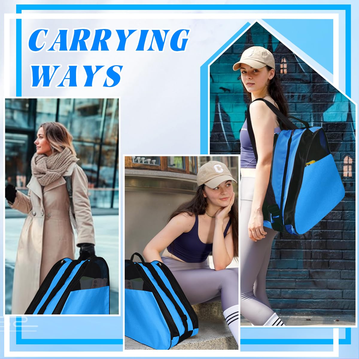 Bolsa para Patines En Linea con Casco y Protecciones, 3 Compartimentos, Correa Ajustable