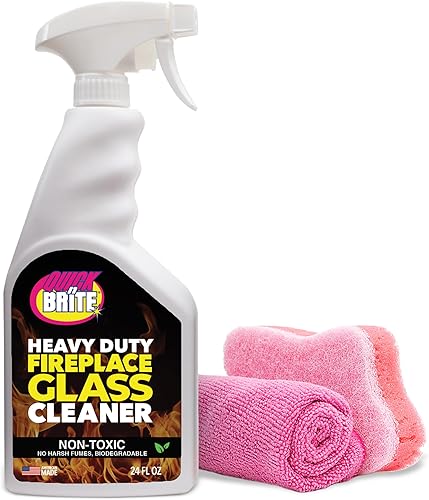 Miniatura 2 de Quick N Brite Fireplace Glass Cleaner Kit with Cloth and Sponge, Removes Soot, Smoke, Creosote, and more, 16 oz, 1-Pack