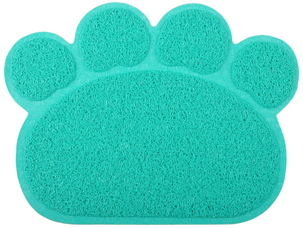 Dm Turquoise Paw-Shaped Cat Litter Tray Mat,40X30 Cm (Turquoise)
