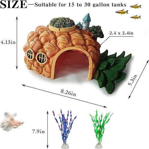 Miniatura 7 de Tfwadmx Decoraciones de acuario resina piña pecera casa de cangrejo ermitaño escondite cueva refugio decoración paisaje submarino cabaña acuario
