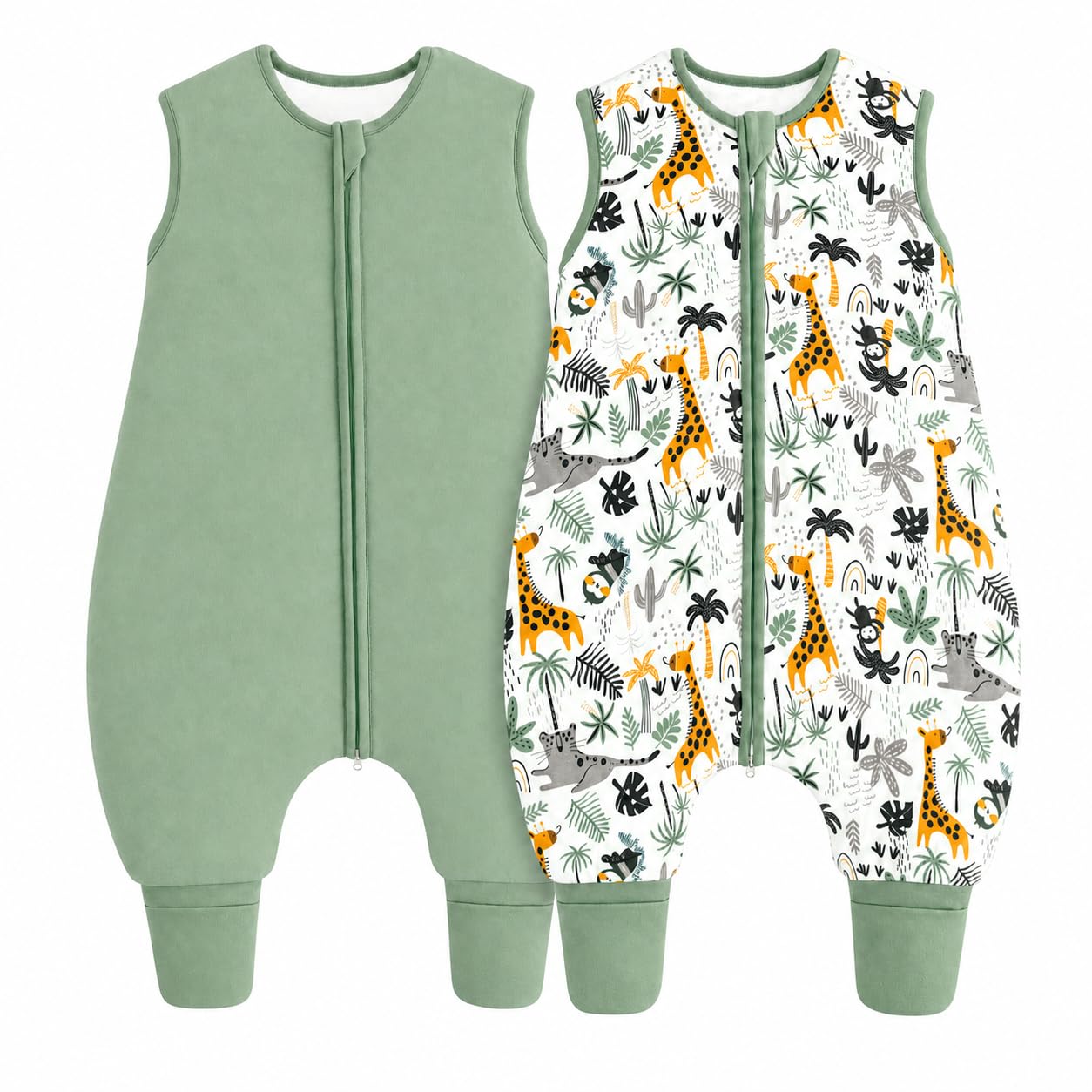JiAmy 1.5 Tog Baby Sleeping Bag with Feet Cotton Sleep Sack Green Giraffe 2-3 Years