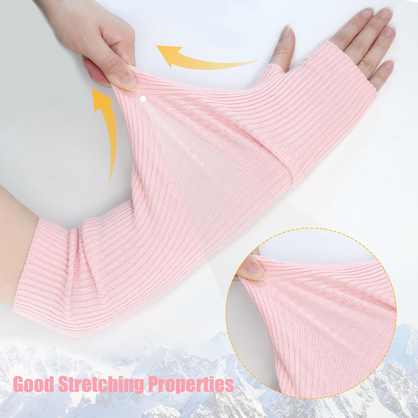 Winter Fingerless Long Gloves for Women Cashmere Blended Knitted Arm Warmers Super Soft Black Arm Sleeves: 50cm/19.7in Pink