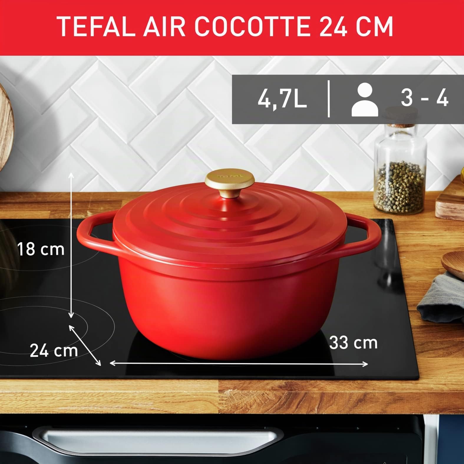 Tefal - Air Cocotte ronde 4 Fonte d'aluminium - 24 cm - 7 L - Gris