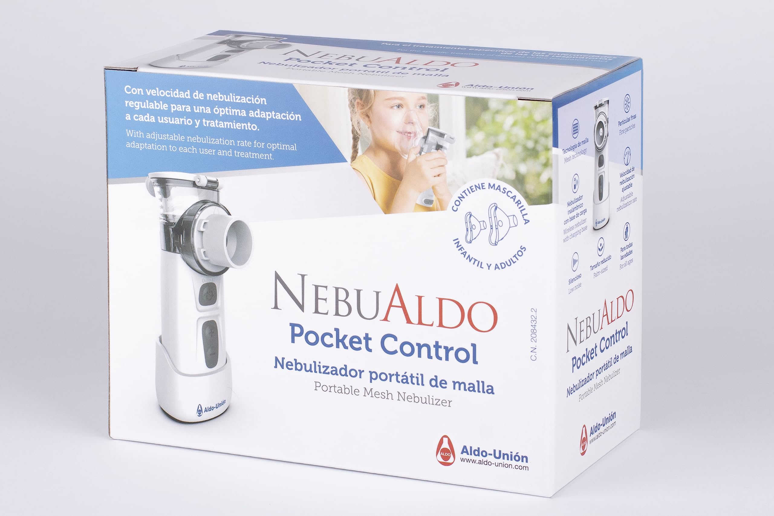 Nebualdo Pocket Control. Nebulizador ultraligero portátil de malla adecuado para tratamiento de trastornos respiratorios. Velocidad regulable. Uso diario. Incluye un estuche para transportarlo - 6 ml