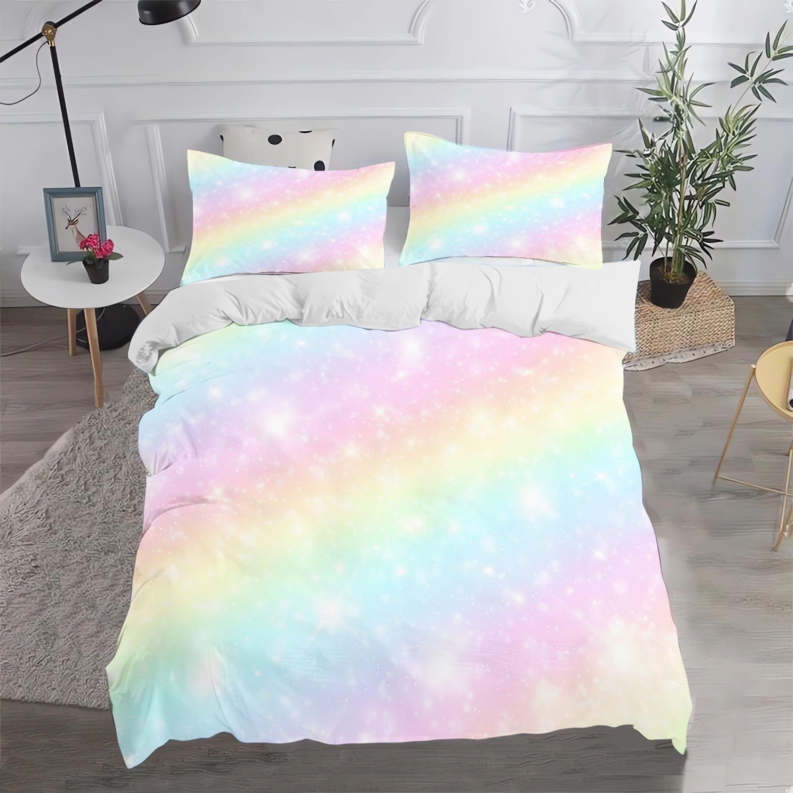 Parure de lit arc-en-ciel 140x210 cm avec taie d'oreiller 80x80 pour lit enfant