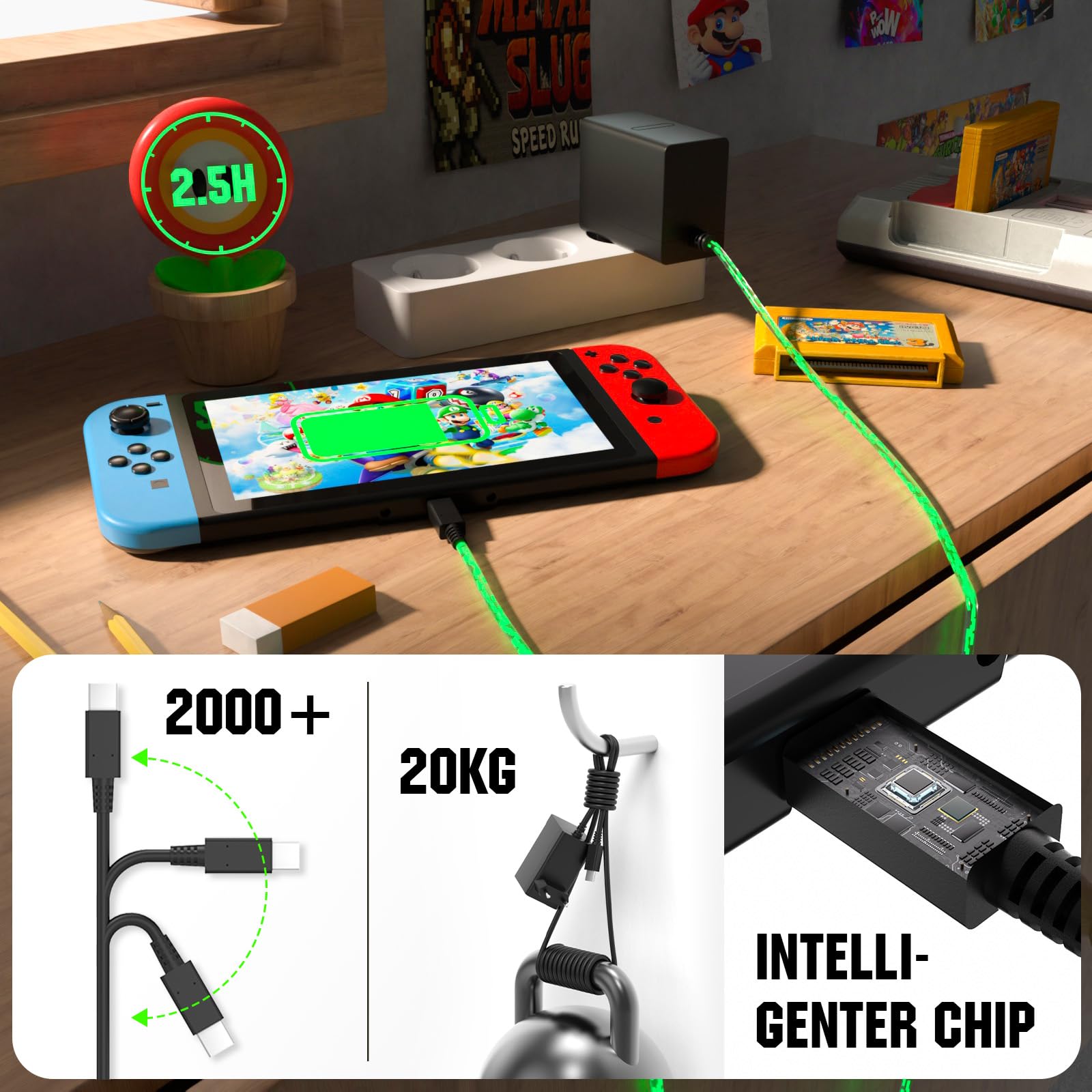 39W Ladekabel Netzteil Kompatibel mit Switch OLED Lite Dock und Pro Controller, 15V 2.6A Kabel Ladegerät PD Typ C Unterstützt TV Modus Schnelles Aufladen