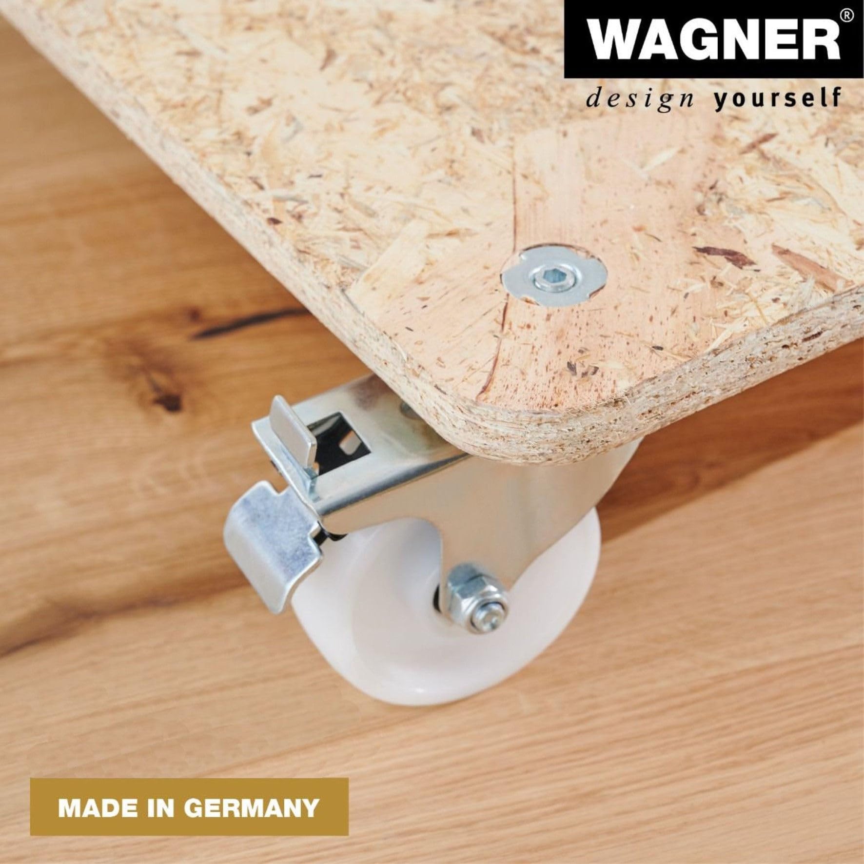 WAGNER Transportroller Transporthilfe 1617 I Möbelroller aus OSB 25 mm I 59 x 49 x 12 cm, Tragkraft 400 kg I Schwerlastrollbrett Umzug, Gewerbe I Rollbrett mit Bremsen&Aufhängeloch I FSC® I Made in DE