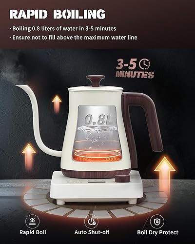Miniatura 4 de Hervidores eléctricos, hervidor eléctrico de cuello de cisne de 1000W con 6 ajustes preestablecidos de temperatura, 0.8L/27.05oz, pico ultrafino de