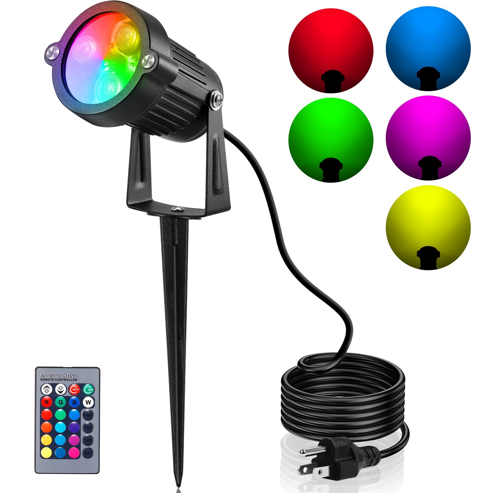 OurLeeme Lawn Flood Light Stake, 2-in-1 Waterproof Outdoor Remote Control Landscape Lighting Spotlight Wall Light for Yard Garden Driveway Pathway Pool