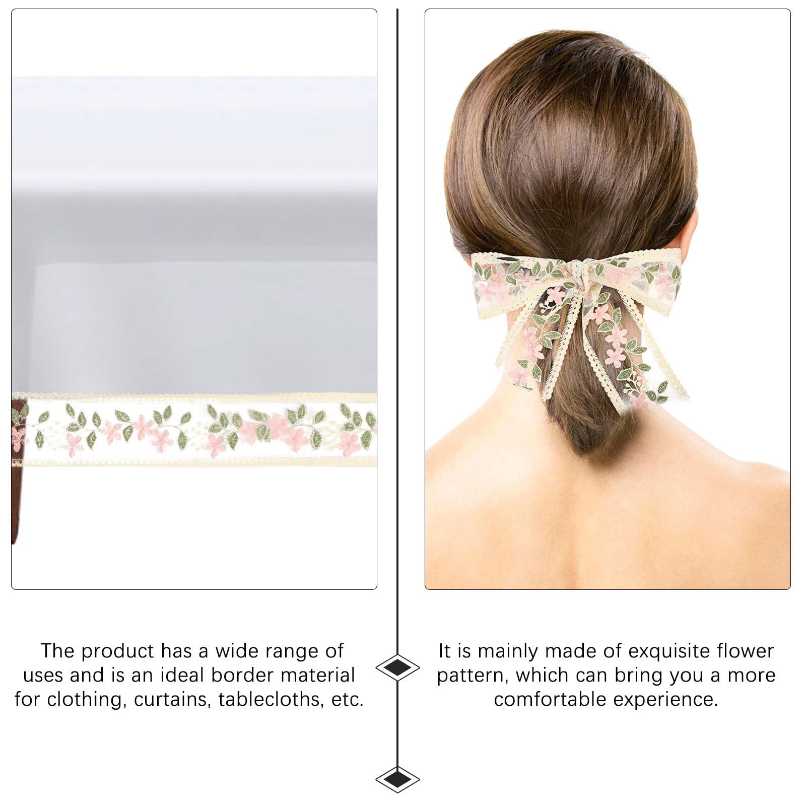 PLAFOPE Cinta de Encaje Bordado Patrón de Flores Tejido Elegante de 15 Yardas para Manualidades y Costura Adecuado para Cortinas y Manteles en Creación