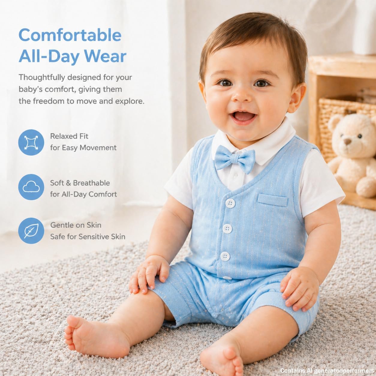 Gentleman Bow Tie Baby Boy Romper Soft Cotton Newborn Outfit for First Birthday Wedding Family Photo Gift