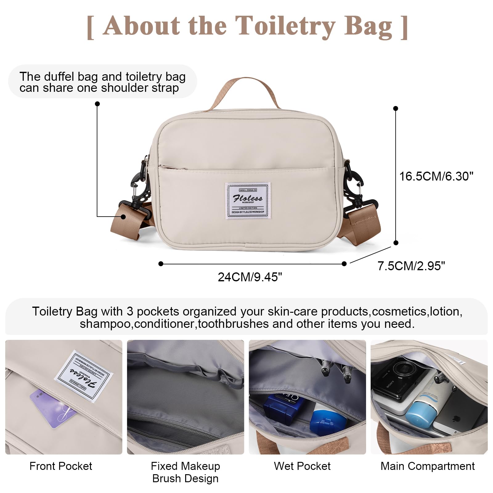 Borsone da Viaggio Donna, Bagaglio a Mano Borsa da Viaggio con Scomparto per le Scarpe, Borsa Sportiva Borsone da Palestra Grande, Borsa da Weekend, Borsa per Ospedale,C11-marrone beige