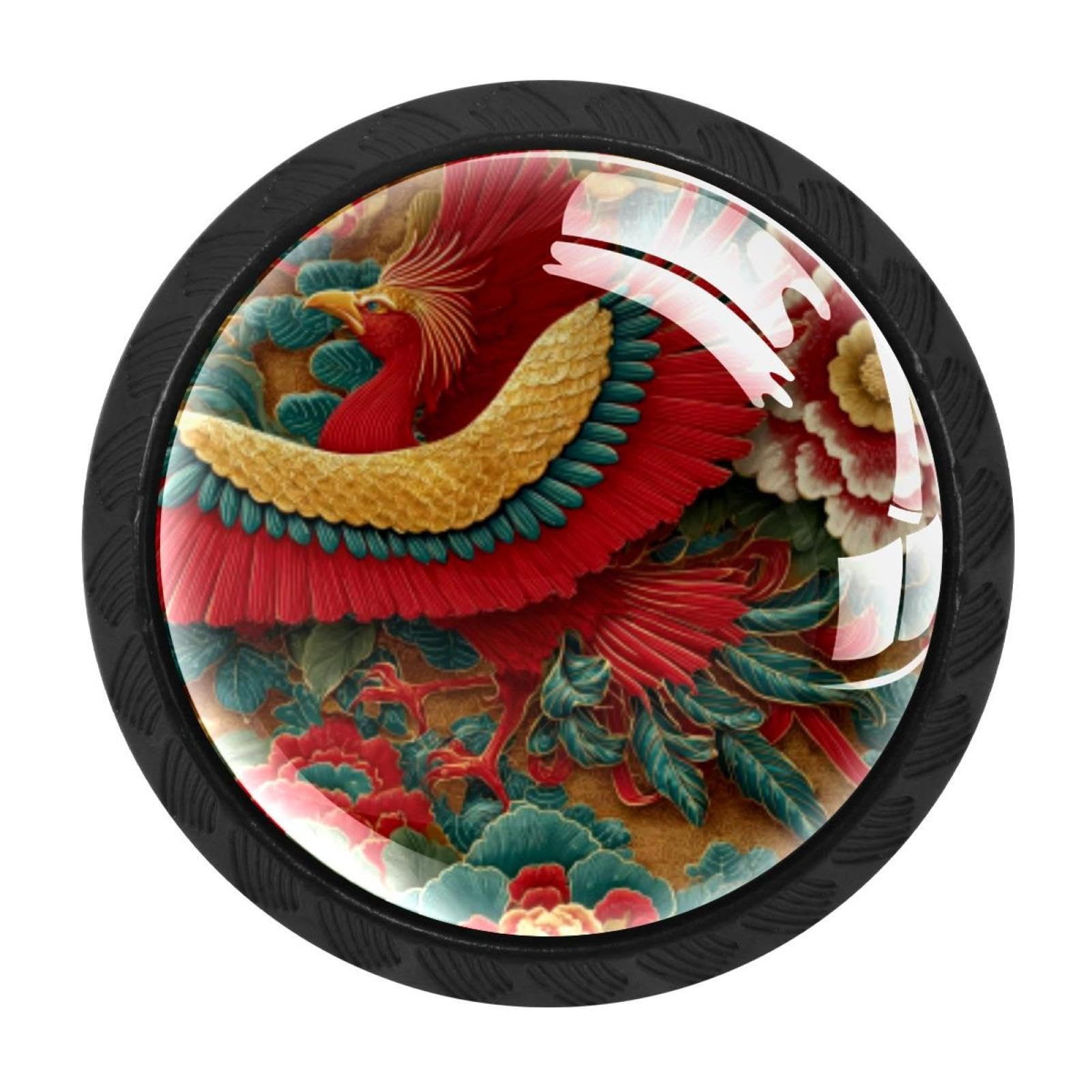 CHENZZZZ 4 Pack Cabinet Handles Oriental Phoenix Pattern (1) Kitchen Drawer Pulls Furniture Door Handles for Cupboard Bedroom Wardrobe